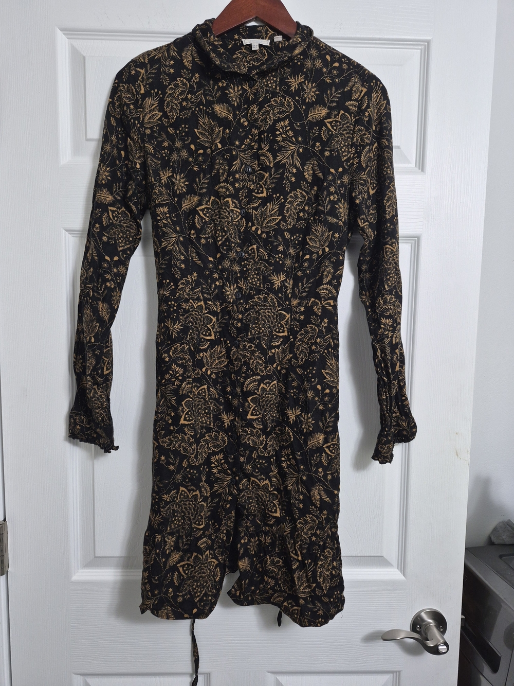 Fat Face Black Midi Dress with Gold Floral Print